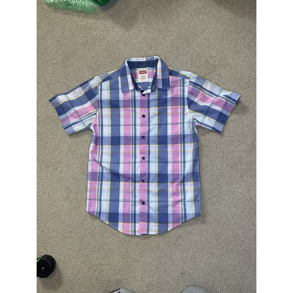 Wrangler Boys Plaid Short Sleeve Button Up Shirt Size L 10/12